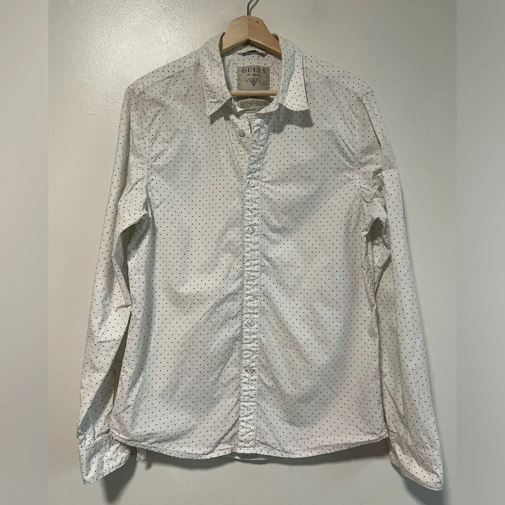 Guess Slim Fit  Black Polka Dot Shirt - Medium